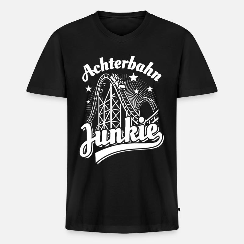 Achterbahn Junkie - Freizeitpark - Looping - Männer Premium Bio T-Shirt mit V-Ausschnitt - Schwarz