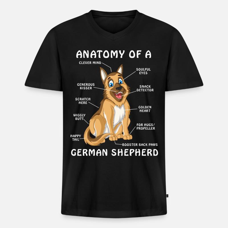 Anatomie des Deutschen Schäferhundes - Männer Premium Bio T-Shirt mit V-Ausschnitt - Schwarz