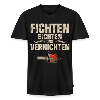 Holzfäller - Männer Premium Bio T-Shirt mit V-Ausschnitt - Schwarz - Vorne - Nico (187cm)