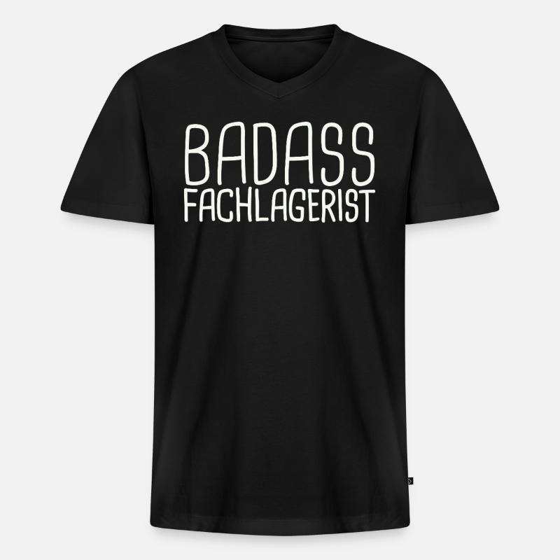 Fachlagerist Badass - Männer Premium Bio T-Shirt mit V-Ausschnitt - Schwarz