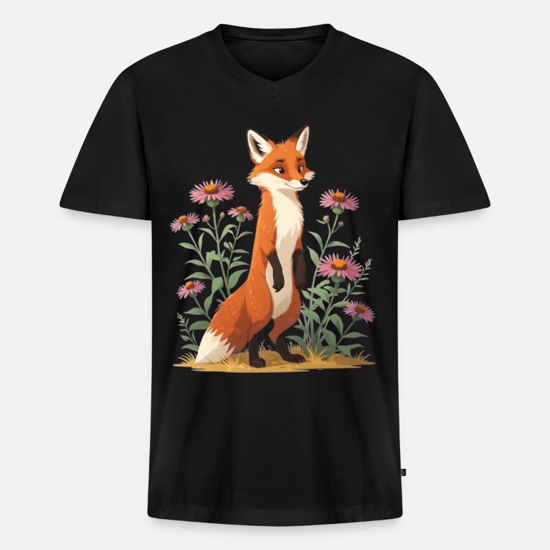 Fuchs mit Blumenmuster Illustration - Männer Premium Bio T-Shirt mit V-Ausschnitt - Schwarz