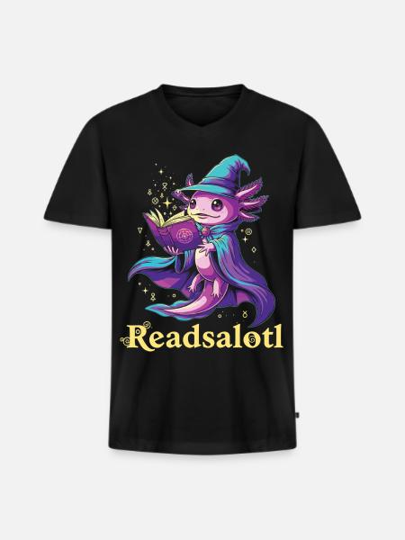 Readsalotl Axolotl Reading Mage Axolotl - Men's Premium Organic T-shirt with V-neck - black