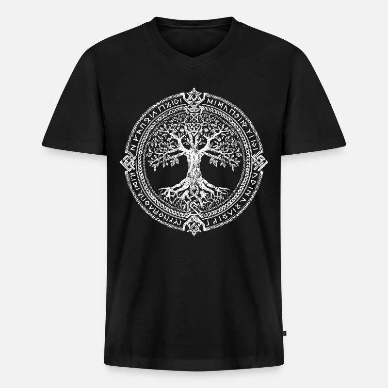 Baum des Lebens Symbol Runen Wikinger - Männer Premium Bio T-Shirt mit V-Ausschnitt - Schwarz