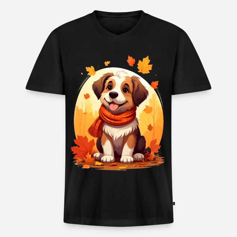 Hund im Herbst - Männer Premium Bio T-Shirt mit V-Ausschnitt - Schwarz
