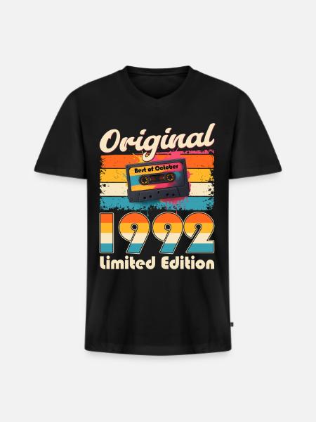 33rd Birthday Cassette October Year 1992 - Men's Premium Organic T-shirt with V-neck - black
