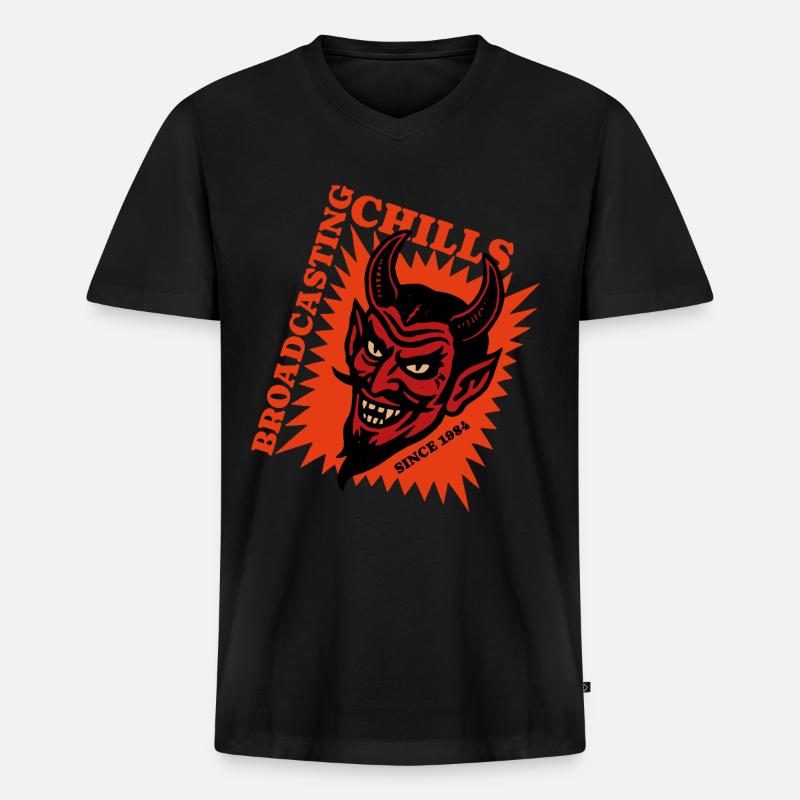 Broadcasting Chills - Devil - Teufel - Männer Premium Bio T-Shirt mit V-Ausschnitt - Schwarz