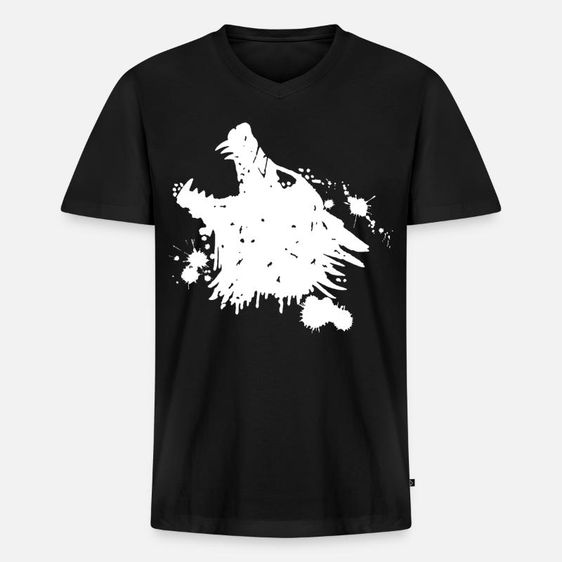 Weißer Wolf heult - Männer Premium Bio T-Shirt mit V-Ausschnitt - Schwarz