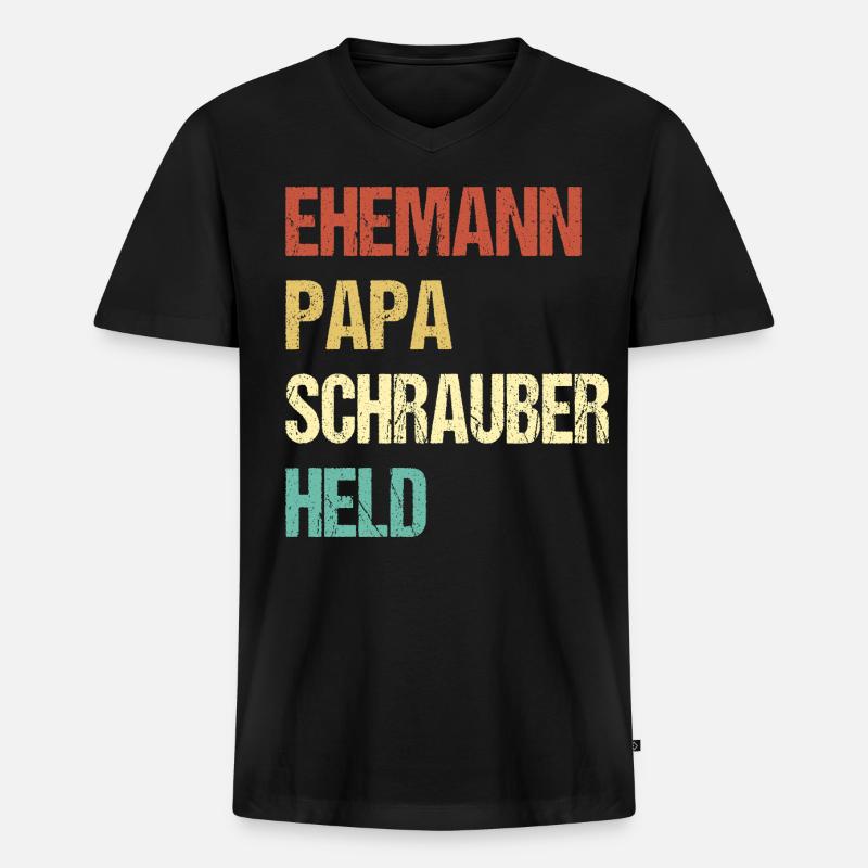 Ehemann Papa Schrauber Held - Männer Premium Bio T-Shirt mit V-Ausschnitt - Schwarz