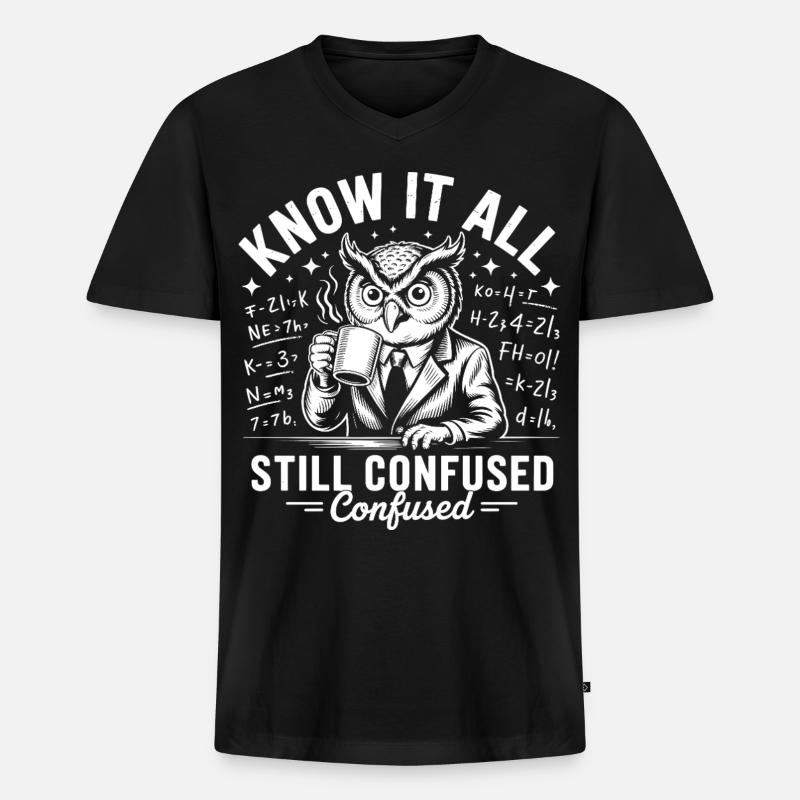 Alleswissende Eule immer noch verwirrt - Männer Premium Bio T-Shirt mit V-Ausschnitt - Schwarz