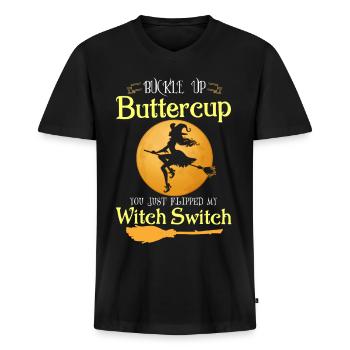 Bouclez votre ceinture bouton d’or Witch Switch Halloween - T-shirt encolure en V Premium bio Homme - noir - Devant - Nico (187cm)