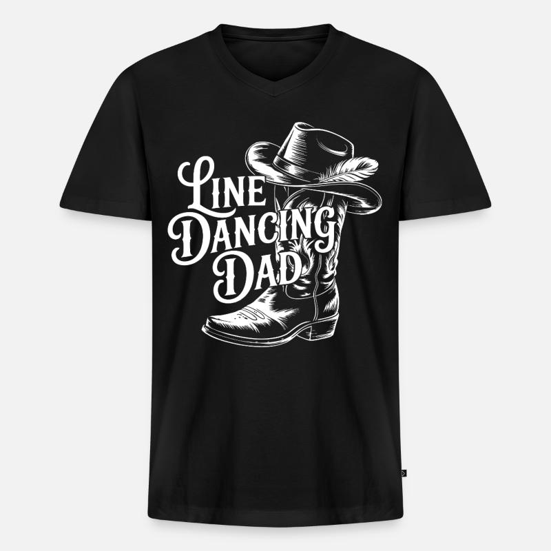 Papa Linedancing Western - Männer Premium Bio T-Shirt mit V-Ausschnitt - Schwarz