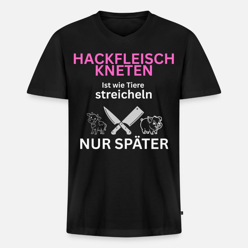 Fleisch Esser - Tiere streicheln-nur Später - Männer Premium Bio T-Shirt mit V-Ausschnitt - Schwarz