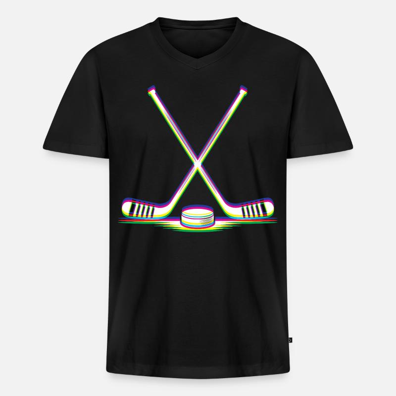 EDM Techno Hockeyschläger Rave Hockey - Männer Premium Bio T-Shirt mit V-Ausschnitt - Schwarz