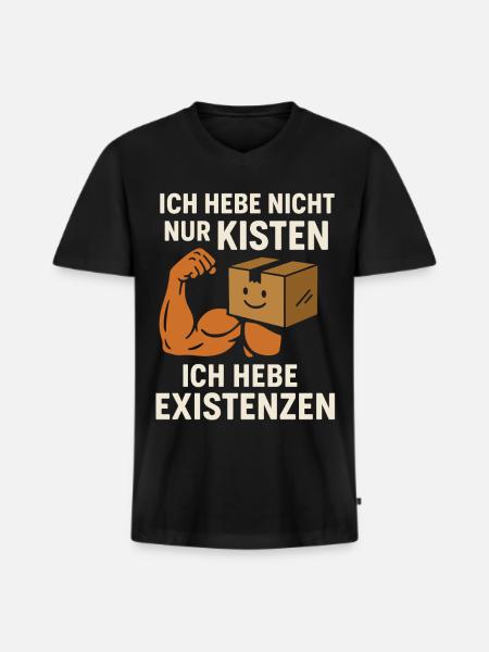 Ich hebe Existenzen Umzug Umzugshelfer  - Männer Premium Bio T-Shirt mit V-Ausschnitt - Schwarz