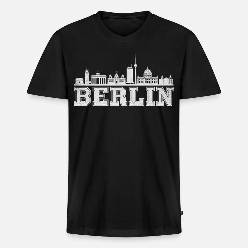 Berlin Skyline Retro - Männer Premium Bio T-Shirt mit V-Ausschnitt - Schwarz
