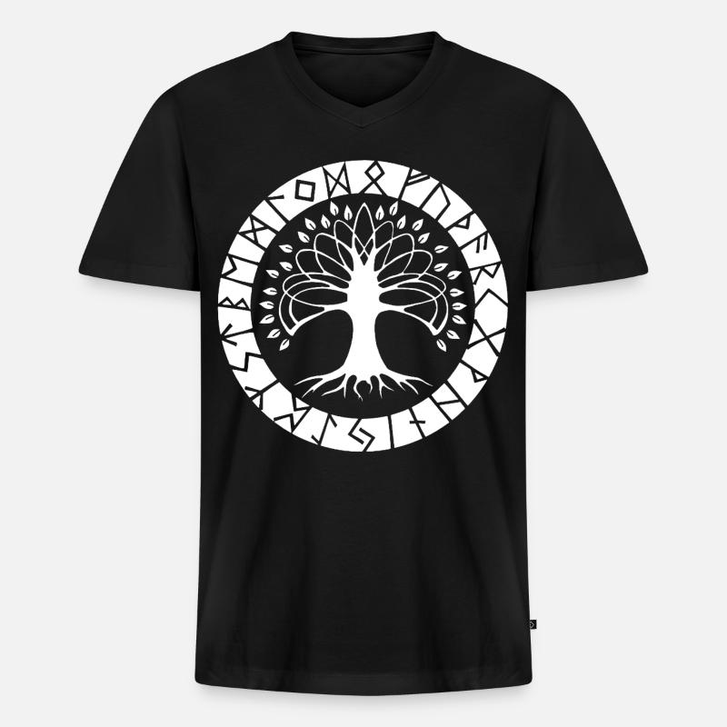 Weißer Runenbaum - Männer Premium Bio T-Shirt mit V-Ausschnitt - Schwarz