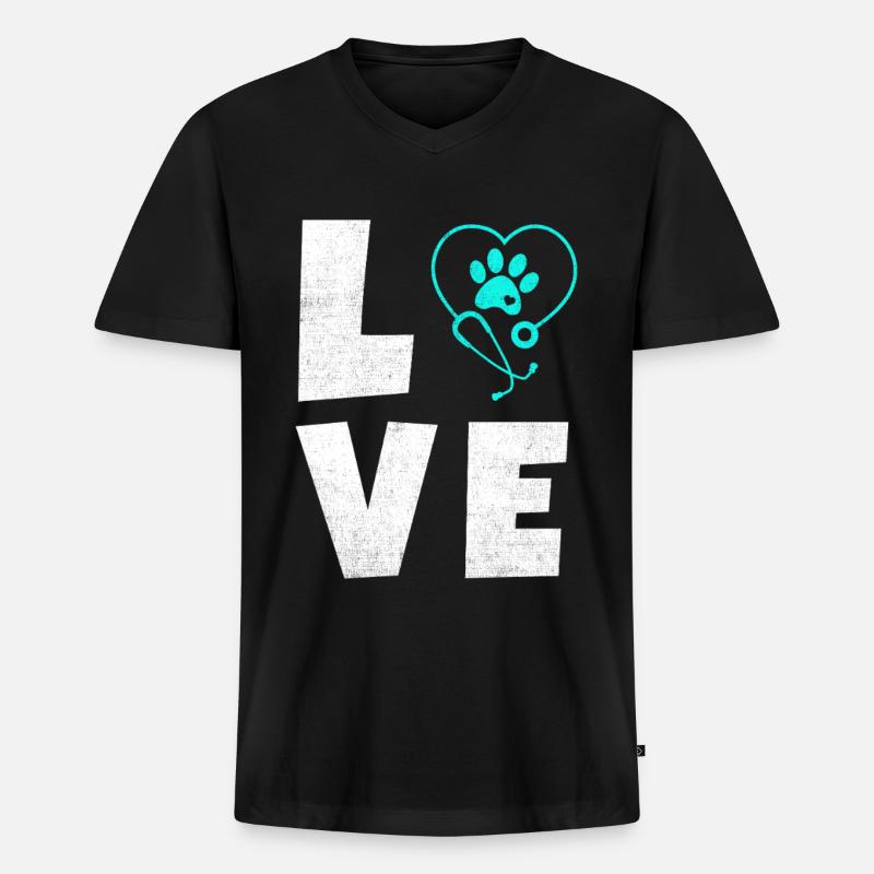 Tierliebe Logo mit Pfotenherz - Männer Premium Bio T-Shirt mit V-Ausschnitt - Schwarz