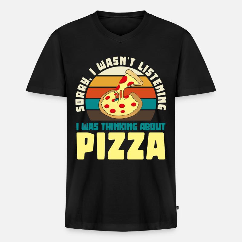 Pizza Träumer Retro Motiv - Männer Premium Bio T-Shirt mit V-Ausschnitt - Schwarz