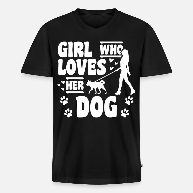 Mädchen das Hunde liebt - Männer Premium Bio T-Shirt mit V-Ausschnitt - Schwarz