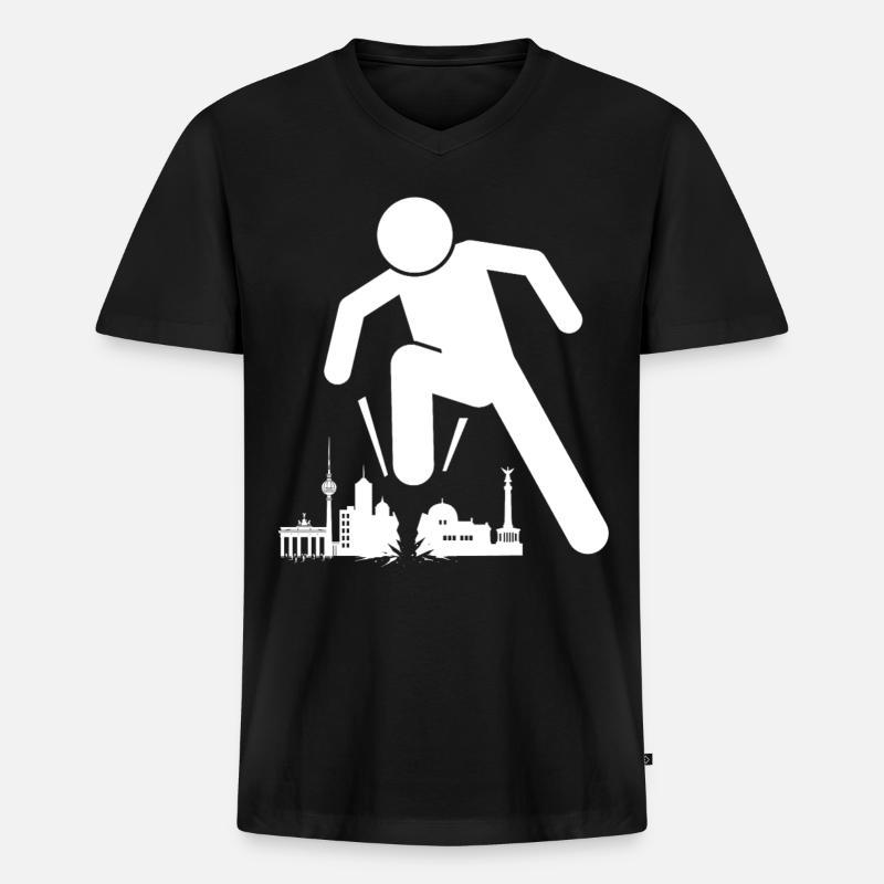 Berlin ist hässlich Skyline  - Männer Premium Bio T-Shirt mit V-Ausschnitt - Schwarz