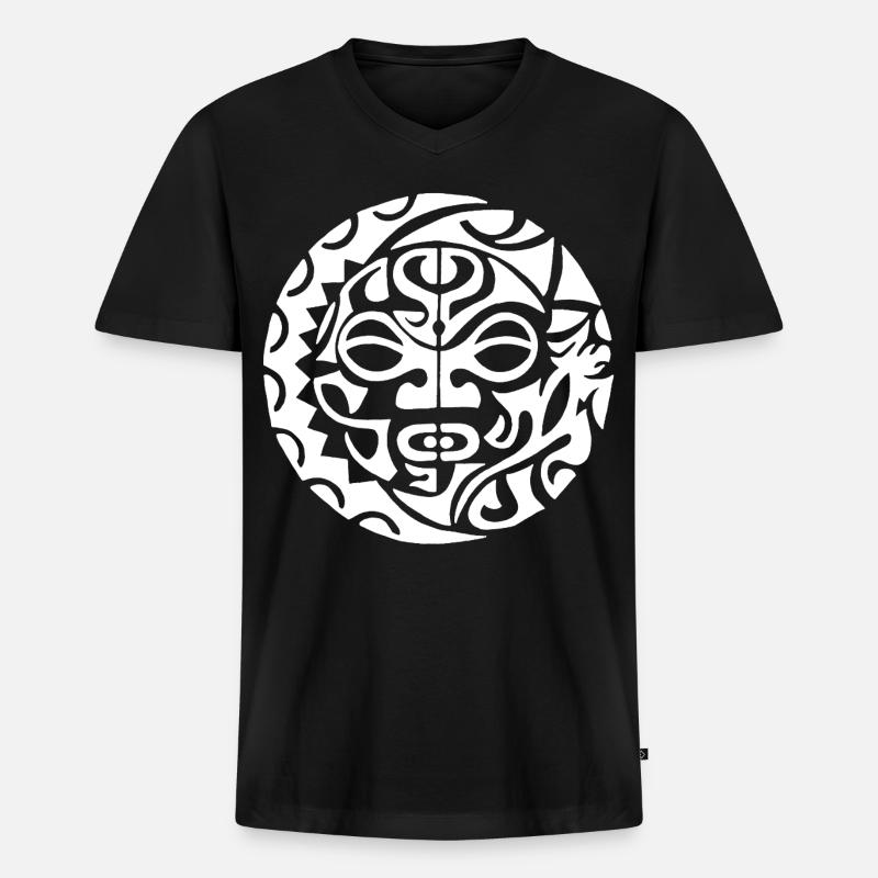 Polynesischer Schädel (weiß) - Männer Premium Bio T-Shirt mit V-Ausschnitt - Schwarz