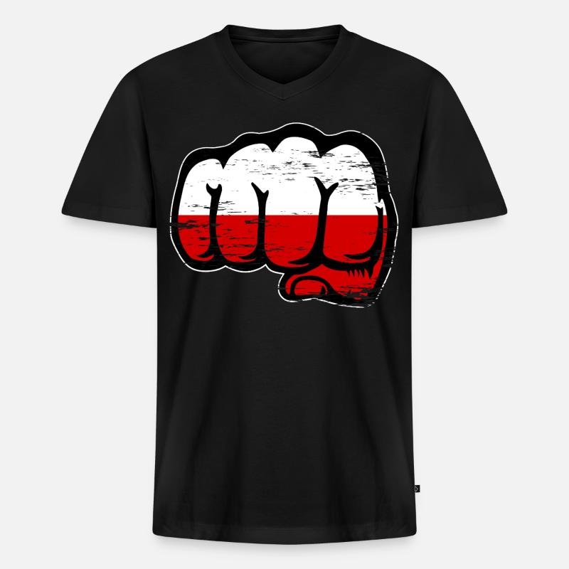 Polen Flagge Faust used - Männer Premium Bio T-Shirt mit V-Ausschnitt - Schwarz