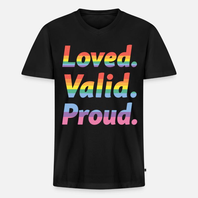 Loved Valid Proud – Pride Statement - Männer Premium Bio T-Shirt mit V-Ausschnitt - Schwarz