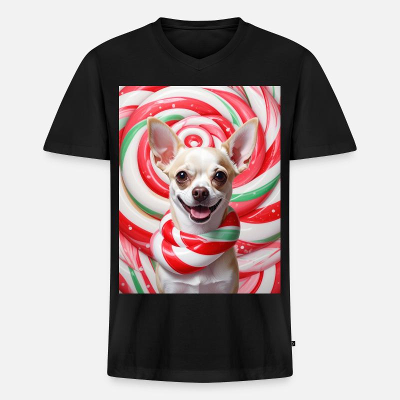 Candy Dog im Peppermix-Hintergrund - Männer Premium Bio T-Shirt mit V-Ausschnitt - Schwarz