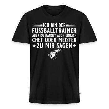 Fußballtrainer Chef oder Meister - Männer Premium Bio T-Shirt mit V-Ausschnitt - Schwarz - Vorne - Nico (187cm)