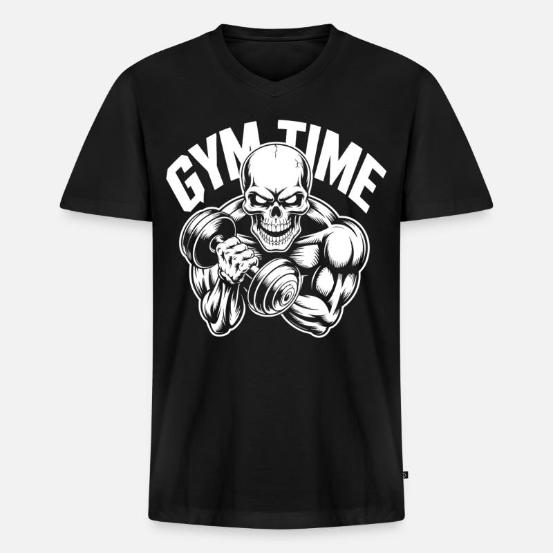 Knochen Skull Krafttraining Workout - Männer Premium Bio T-Shirt mit V-Ausschnitt - Schwarz