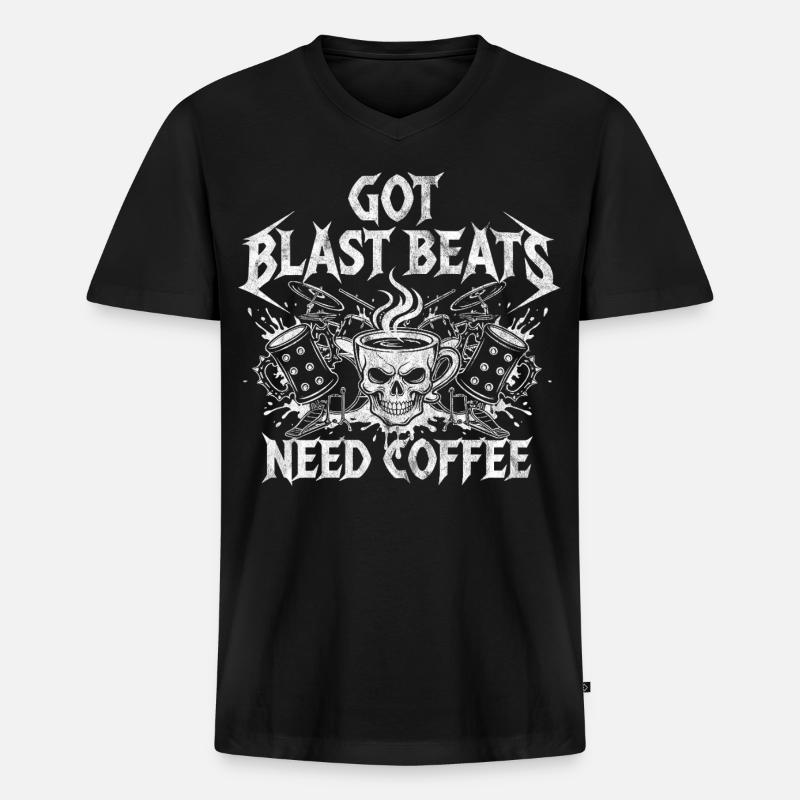 Kaffee trifft Blastbeats - Männer Premium Bio T-Shirt mit V-Ausschnitt - Schwarz