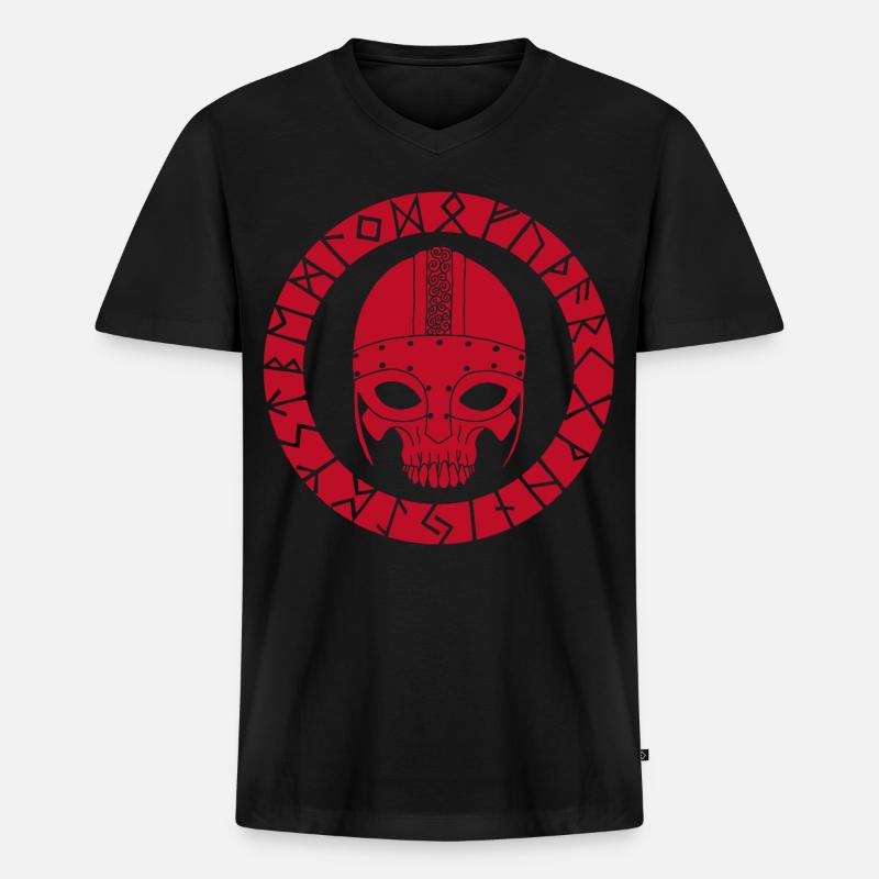 Red Skull und Wikinger Runen - Männer Premium Bio T-Shirt mit V-Ausschnitt - Schwarz