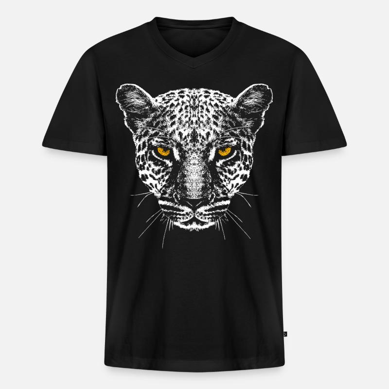 Leopard / Kopf / Augen - Männer Premium Bio T-Shirt mit V-Ausschnitt - Schwarz