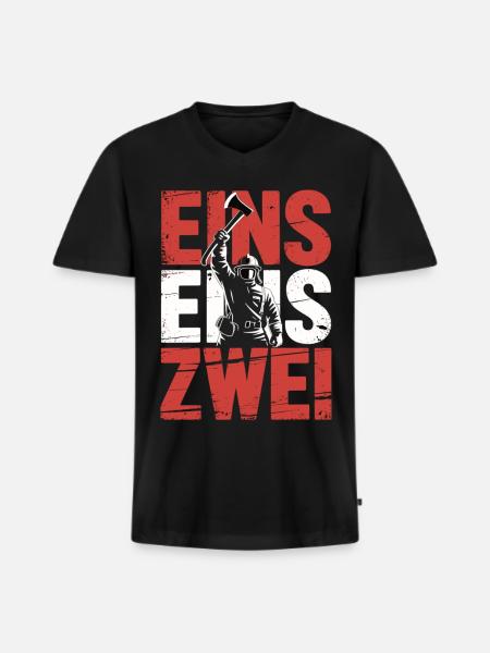 Fire Brigade Saying – 112 Emergency Call Hero in Action - Men's Premium Organic T-shirt with V-neck - black