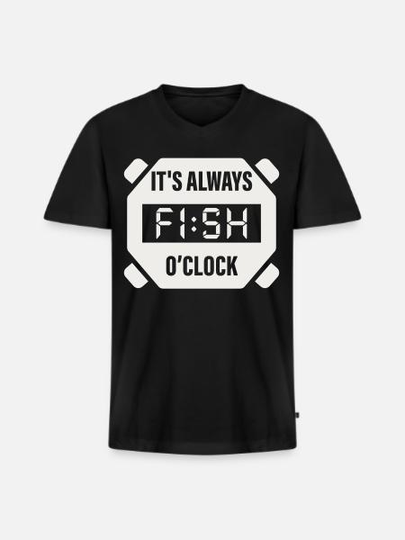It's Always Fish O'Clock Fishing Design - Men's Premium Organic T-shirt with V-neck - black