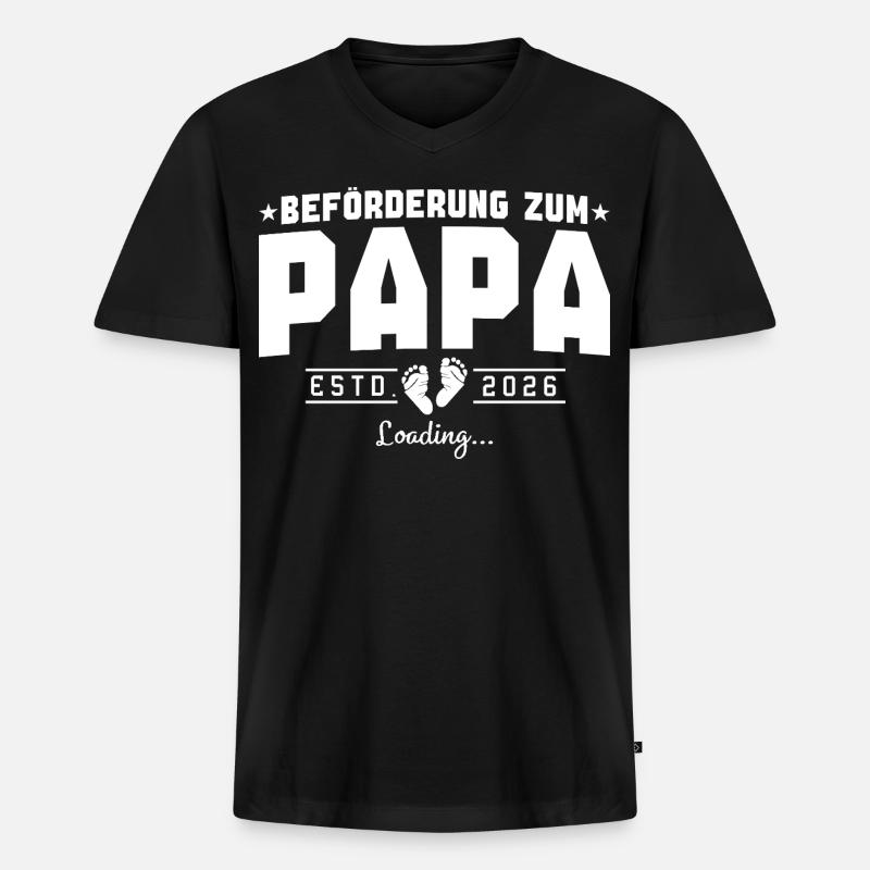 Papa 2026 loading Werdender Vater - Männer Premium Bio T-Shirt mit V-Ausschnitt - Schwarz