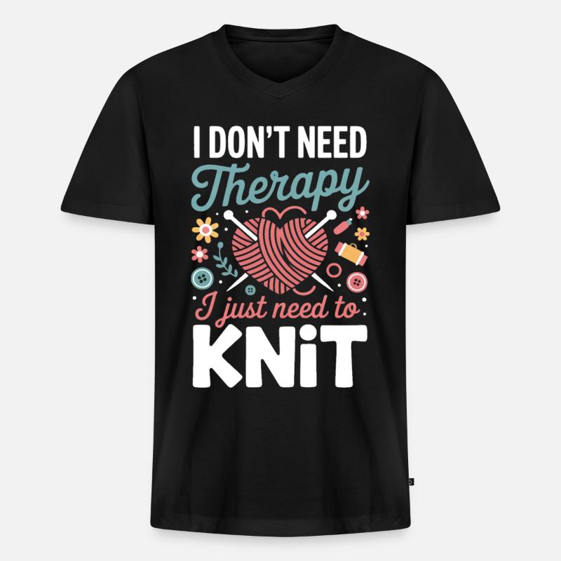 Knit Therapy Herz - Männer Premium Bio T-Shirt mit V-Ausschnitt - Schwarz
