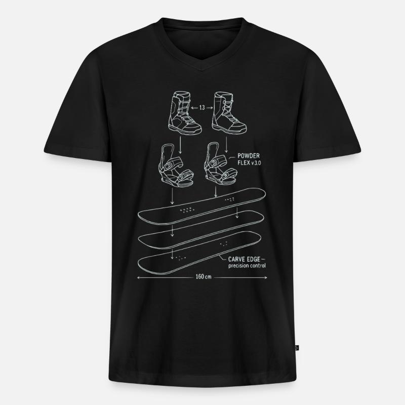 Snowboard Blueprint Technik Design - Männer Premium Bio T-Shirt mit V-Ausschnitt - Schwarz