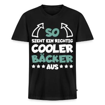 Richtig Cooler Bäcker Lustiger Spruch Geschenk - Männer Premium Bio T-Shirt mit V-Ausschnitt - Schwarz - Vorne - Nico (187cm)