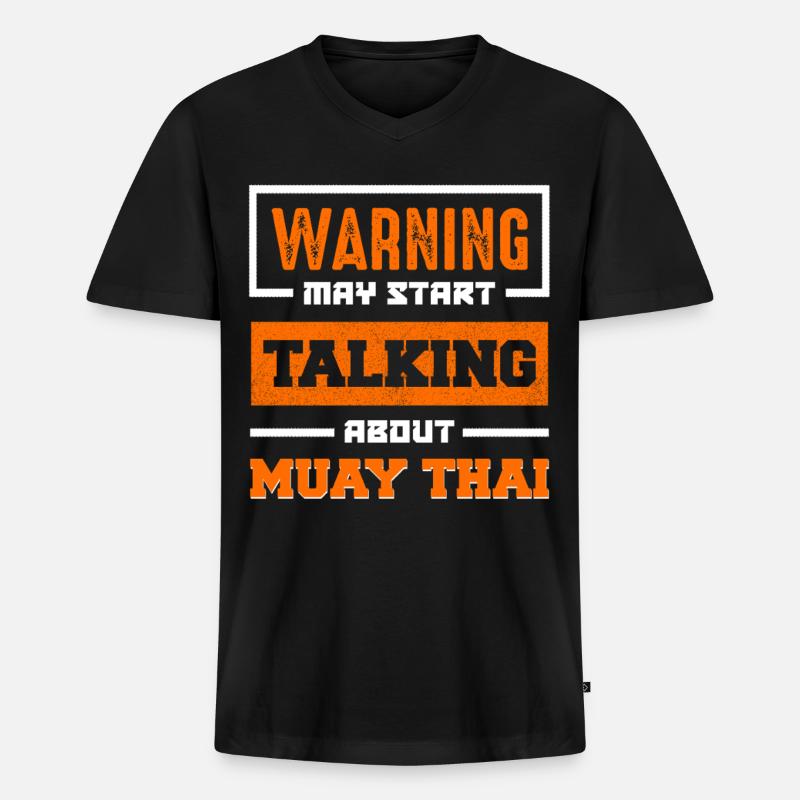 Warnung: Muay Thai Gespräch Beginnt - Männer Premium Bio T-Shirt mit V-Ausschnitt - Schwarz