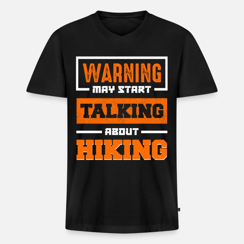 Warning May Start Talking Hiking - Männer Premium Bio T-Shirt mit V-Ausschnitt - Schwarz