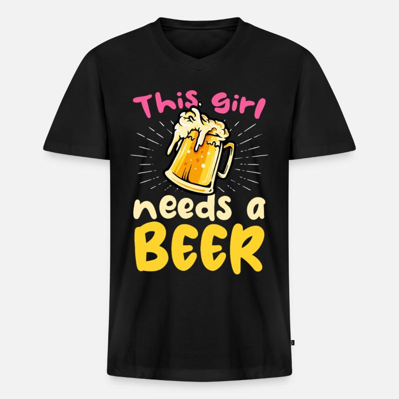Dieses Mädchen braucht ein Bier - Männer Premium Bio T-Shirt mit V-Ausschnitt - Schwarz