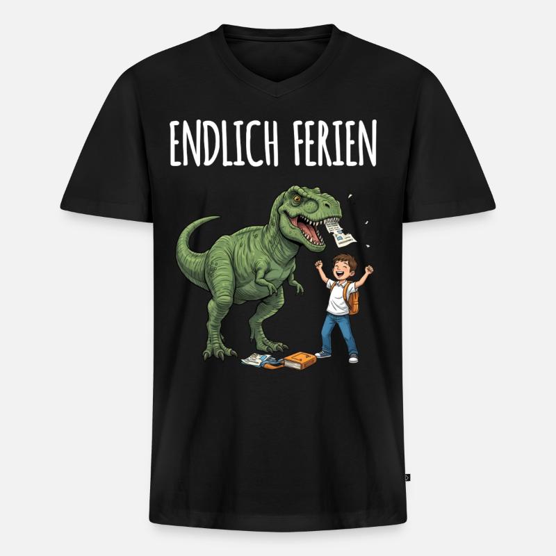 Endlich Ferien Dino Spaß - Männer Premium Bio T-Shirt mit V-Ausschnitt - Schwarz