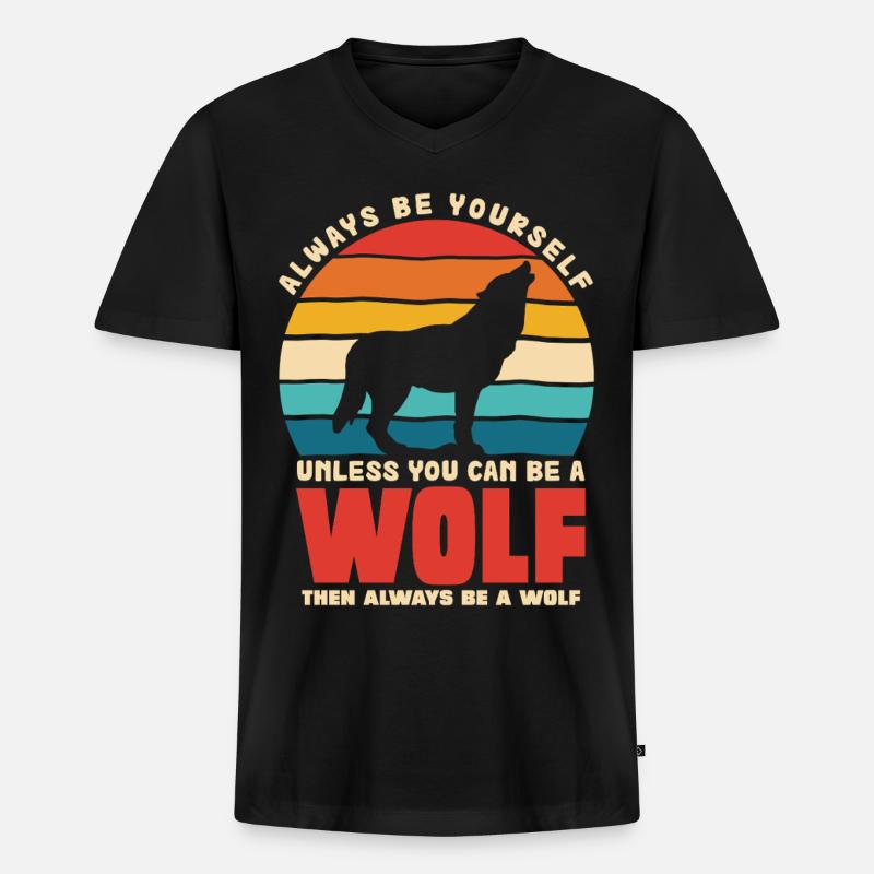 Wolfsruf: Sei Immer Du Selbst - Männer Premium Bio T-Shirt mit V-Ausschnitt - Schwarz
