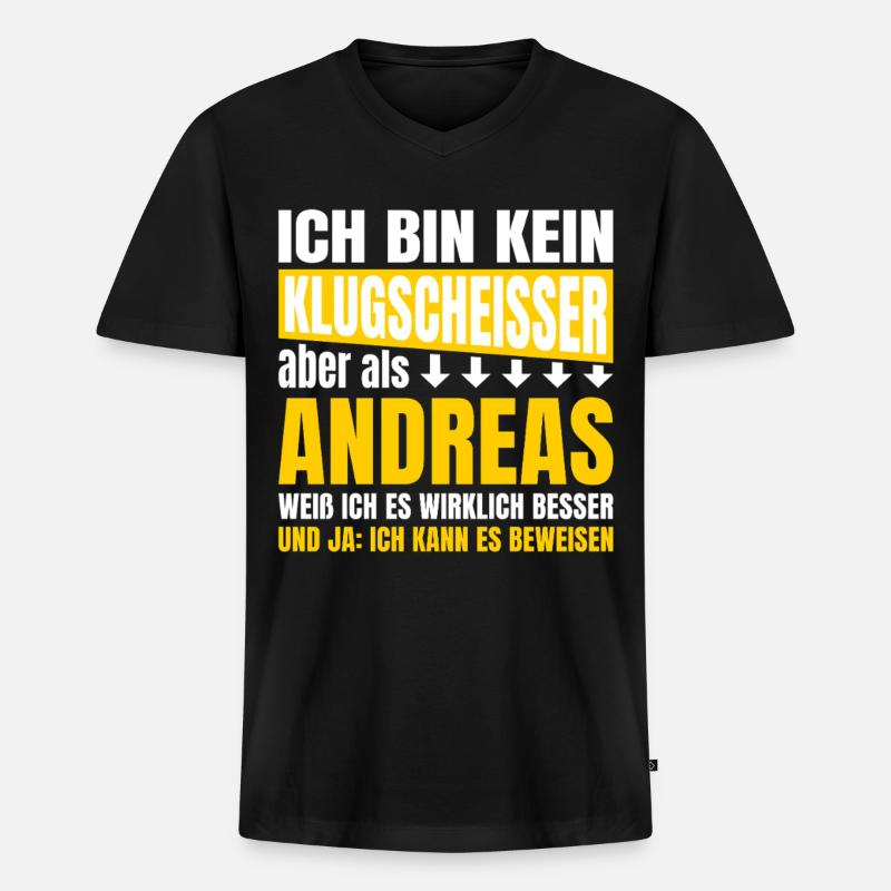Ich bin kein Klugscheisser Andreas - Männer Premium Bio T-Shirt mit V-Ausschnitt - Schwarz
