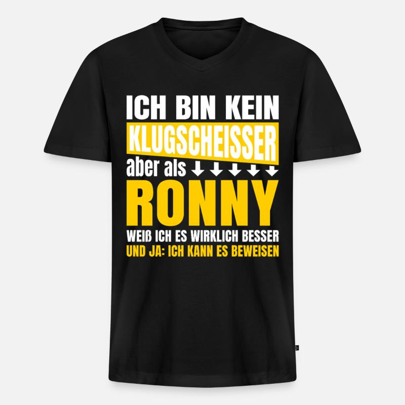 Ich bin kein Klugscheißer Ronny - Männer Premium Bio T-Shirt mit V-Ausschnitt - Schwarz