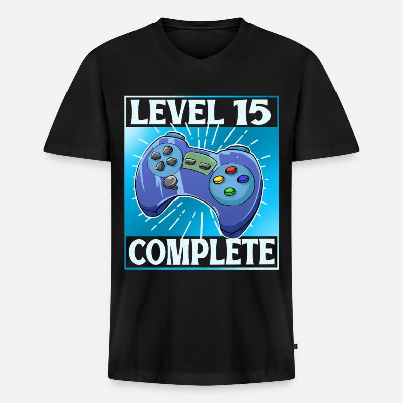Level 15 Complete - Männer Premium Bio T-Shirt mit V-Ausschnitt - Schwarz