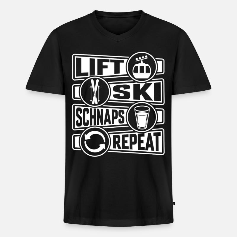 Lift Ski Schnaps Repeat Apres Ski - Männer Premium Bio T-Shirt mit V-Ausschnitt - Schwarz