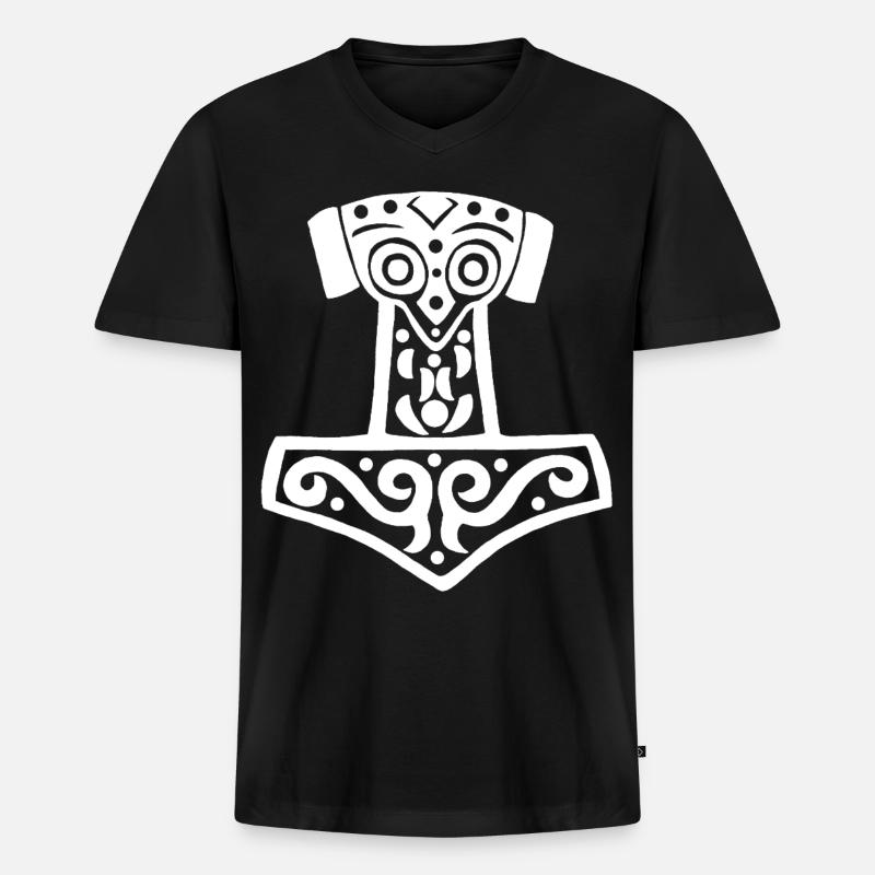 Thors Hammer (weiß) - Männer Premium Bio T-Shirt mit V-Ausschnitt - Schwarz