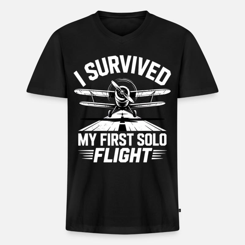 Erster Flug Flugzeugflug - Männer Premium Bio T-Shirt mit V-Ausschnitt - Schwarz